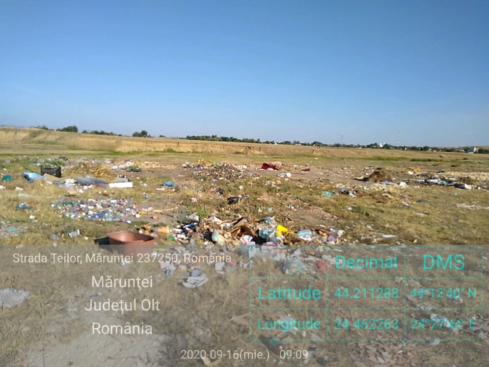 Garda de mediu a amendat Primaria Marunţei, jud Olt pentru depozitări necontrolate de deșeuri menajere în amestec cu deşeuri vegetale