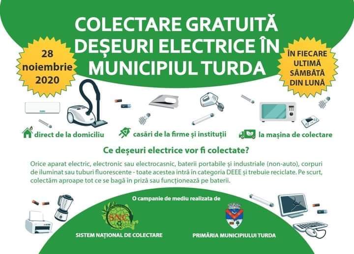 Colectarea deșeurilor electrice la Turda are loc în data de 28 Noiembrie 2020
