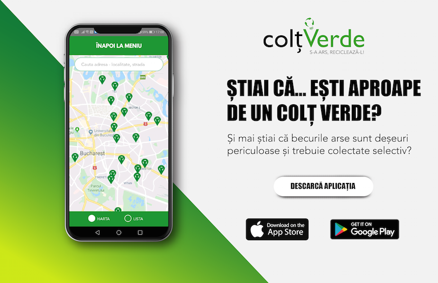 Aplicația ColtVerde pune la dispoziția utilizatorilor o hartă cu toate punctele publice de colectare ale Recolamp