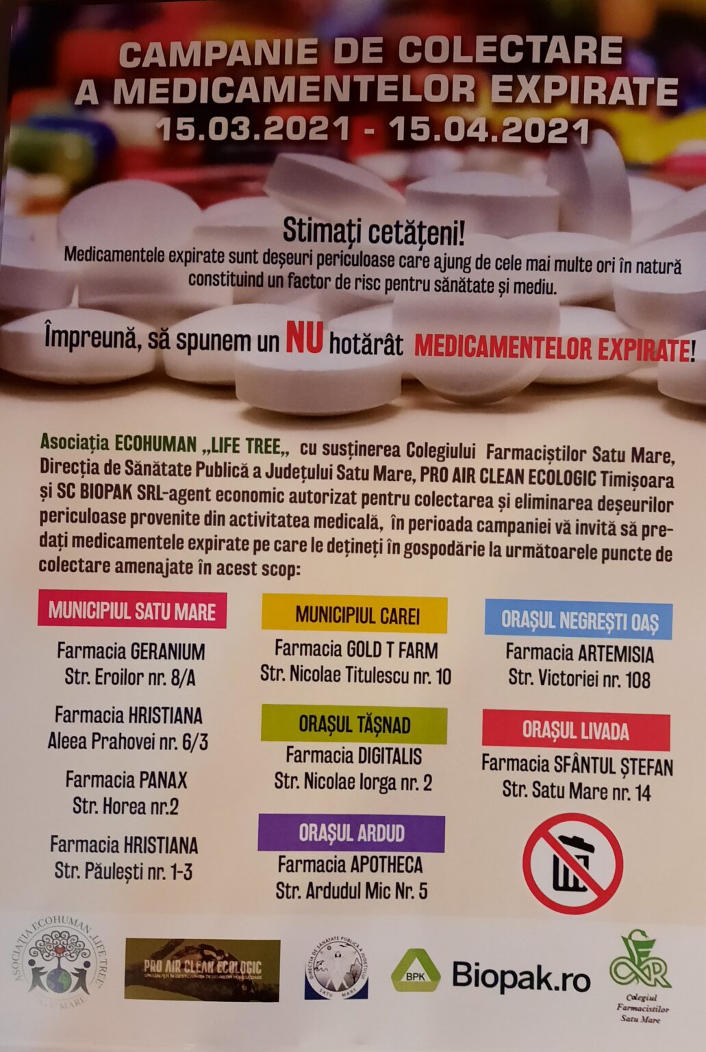 Campanie de colectare a medicamentelor expirate de la populație în Satu Mare