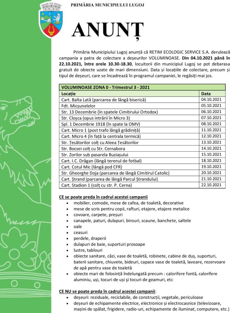 anunt PML deseuri voluminoase