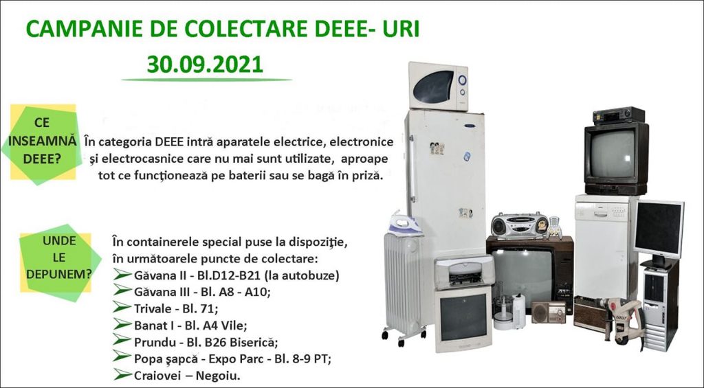 Campanie de colectare gratuită a deșeurilor de echipamente electrice și electronice în Pitești