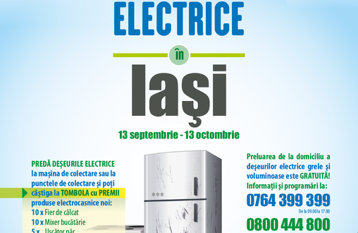Cu ocazia Zilei Internaționale a Reciclării Deșeurilor Electrice, în perioada 21 septembrie – 13 octombrie, la Iaşi se va desfăşura o nouă campanie de colectare