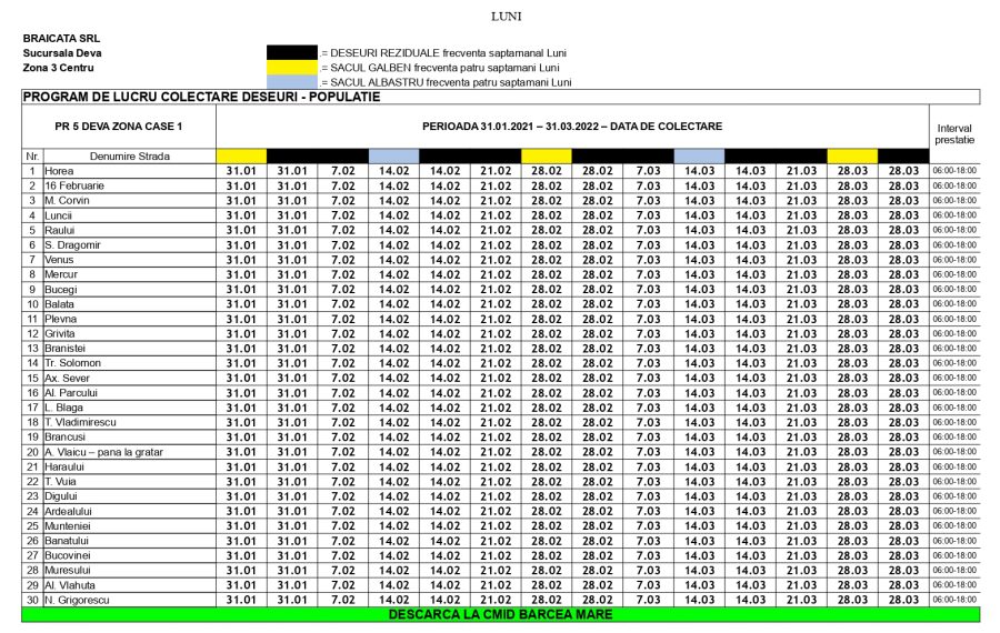 Program colectare Deva Zona Case Luni