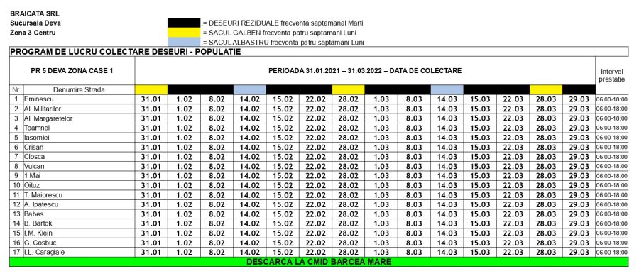 Program colectare Deva Zona Case Marti