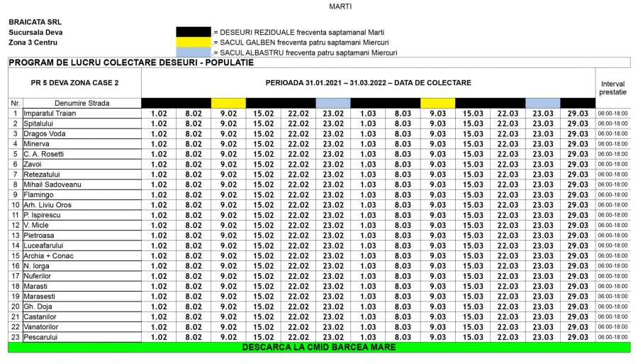 Program colectare Deva Zona Case Marti x