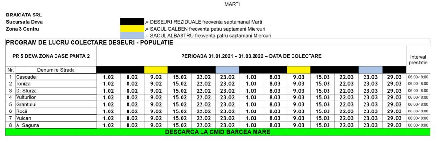 Program colectare Deva Zona Case Panta Marti x