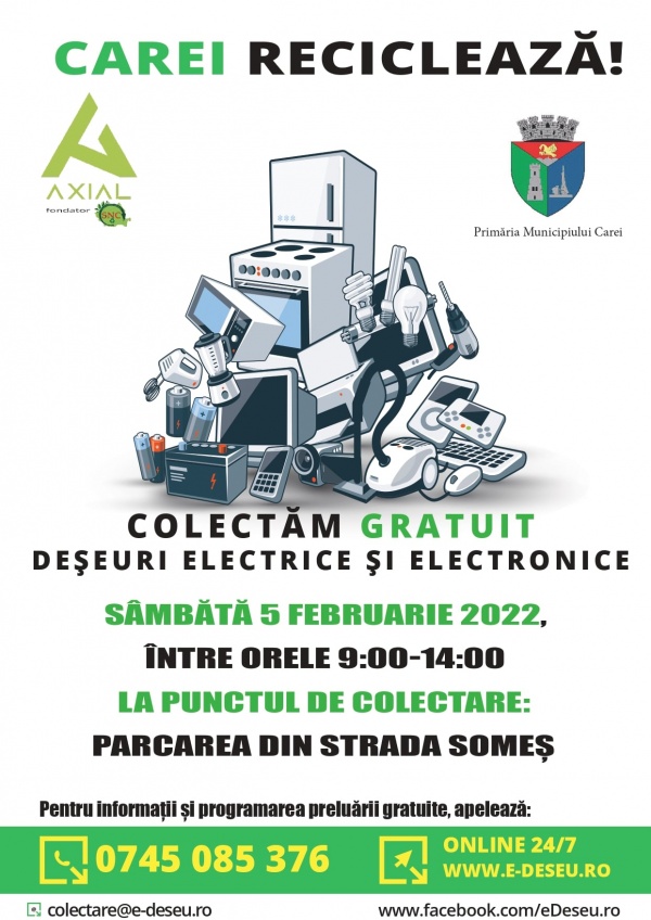 Acțiune de colectare deșeuri electrice și electronice la Carei, pe 5 februarie