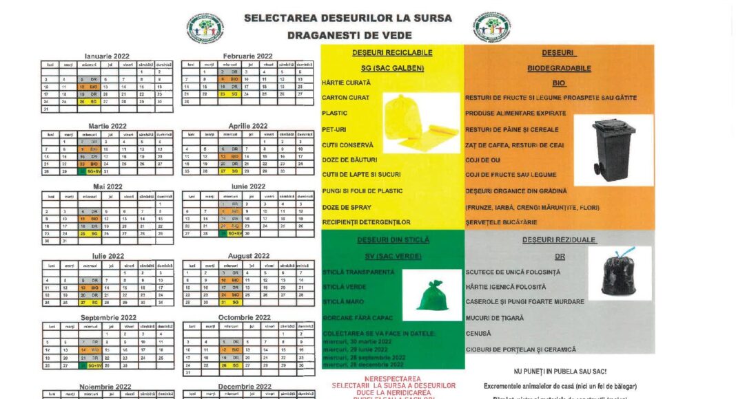 Programul de colectare al deșeurilor în localitatea Drăgănești de Vede