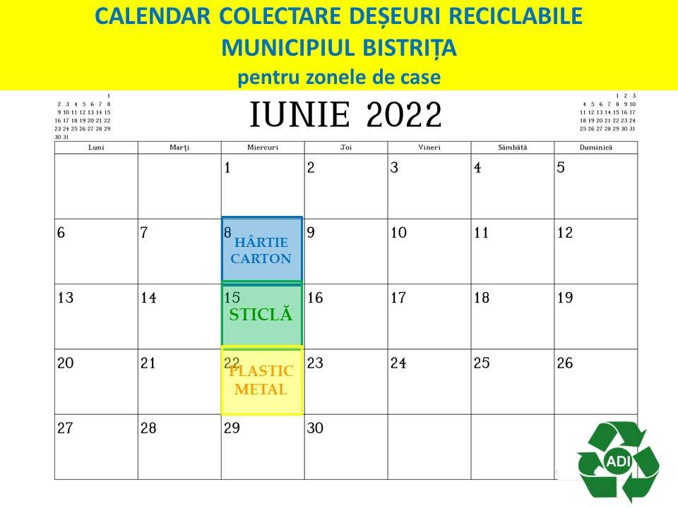 Programul de colectare al deșeurilor în Bistrița-Năsăud, zonele de case, în luna iunie