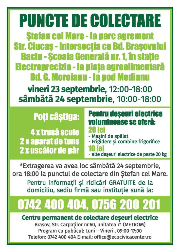 Colectare de deșeuri electrice la Săcele, 23-24 septembrie