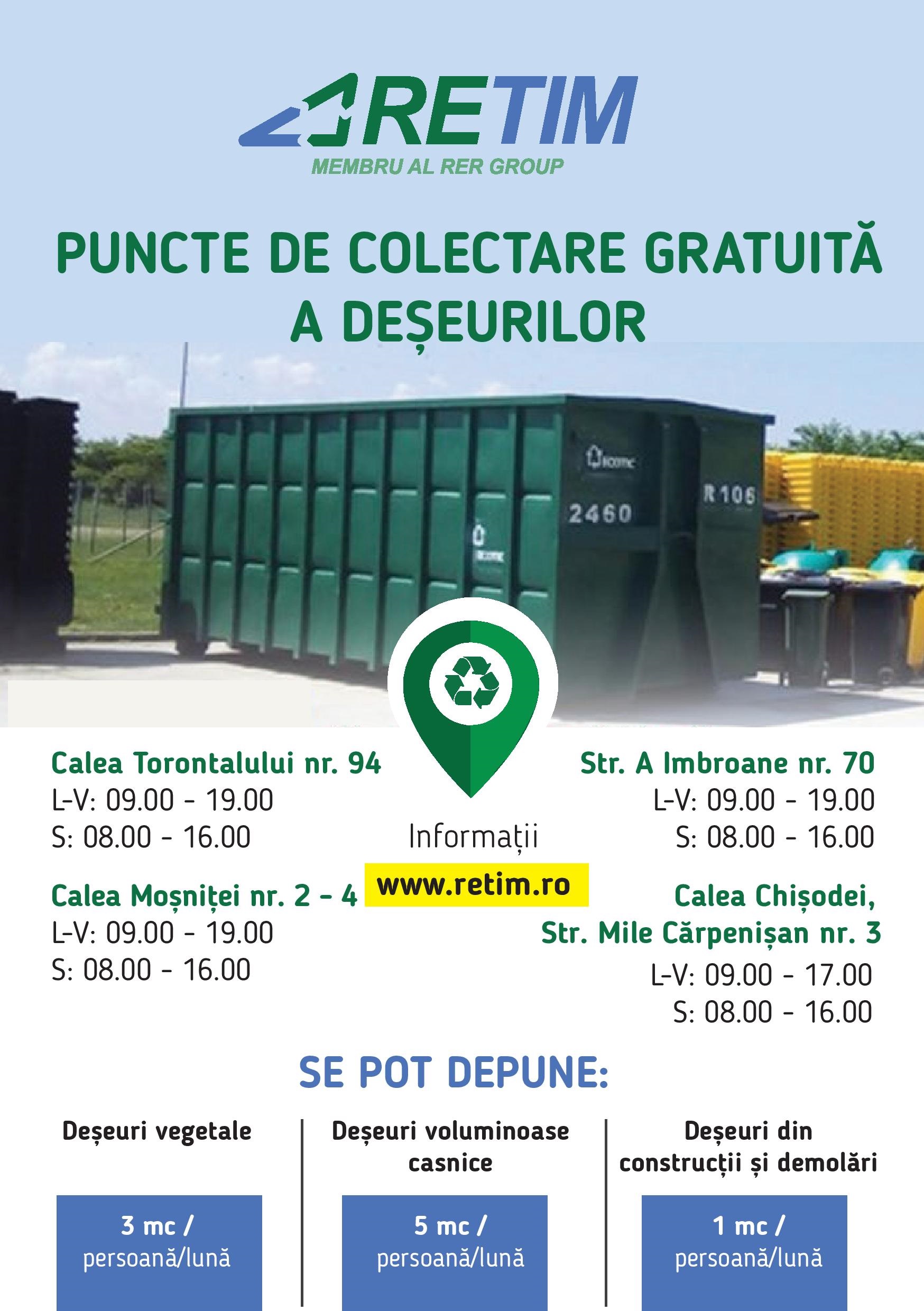 Timișoara. Puncte de colectare gratuită a deșeurilor voluminoase, vegetale, din construcții, de polistiren și carton din ambalaje – locația și programul acestora