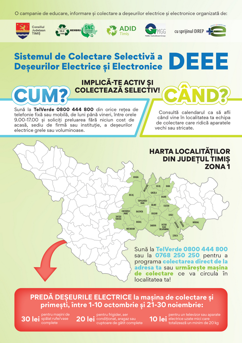 Colectarea deșeurilor electrice și electronice (DEEE) are loc în Timiș în perioada 1-10 octombrie și 21-30 noiembrie