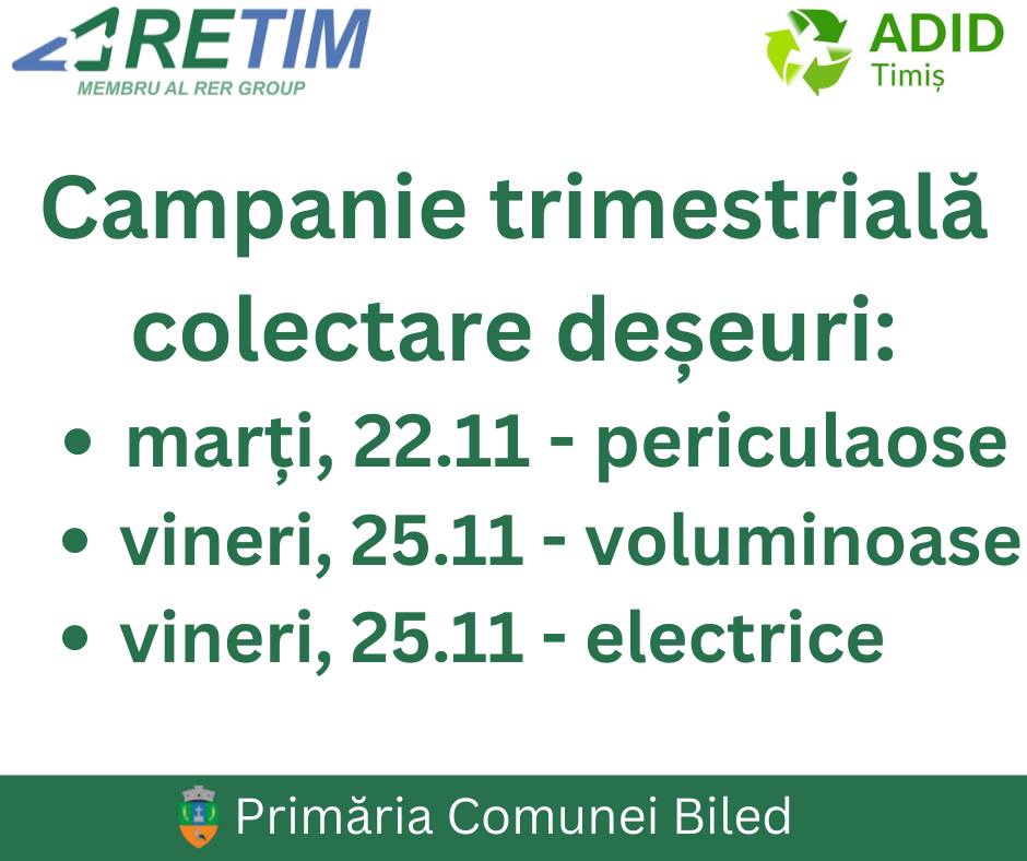 Campanie de colectare a deşeurilor voluminoase, periculoase și electrice, la Biled