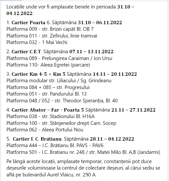 Containere pentru deșeuri voluminoase, amplasate în 5 locuri din Constanța