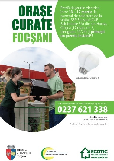 O nouă campanie de colectare a deșeurilor electrice, electronice și electrocasnice în Focșani